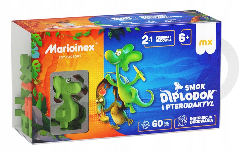 Marioinex Vaflový drak Diplodocus a Pterodactyl - stavebné bloky 60 dielikov
